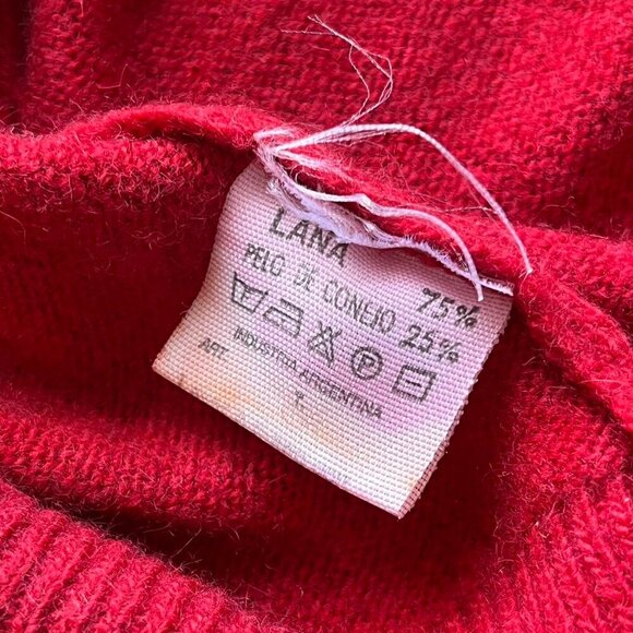 Vintage Playboy Sweater Mens 42 Red V-Neck Wool/Angola Rabbit Long Sleeve Top - Picture 5 of 8